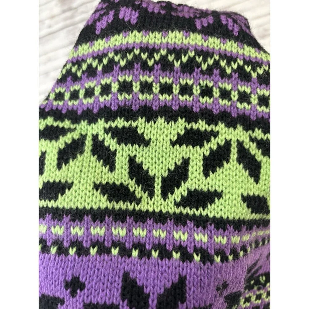 Vintage‎ Smiley Wool Knit  Hat Made in USA Geo Geometric Print Green Purple
